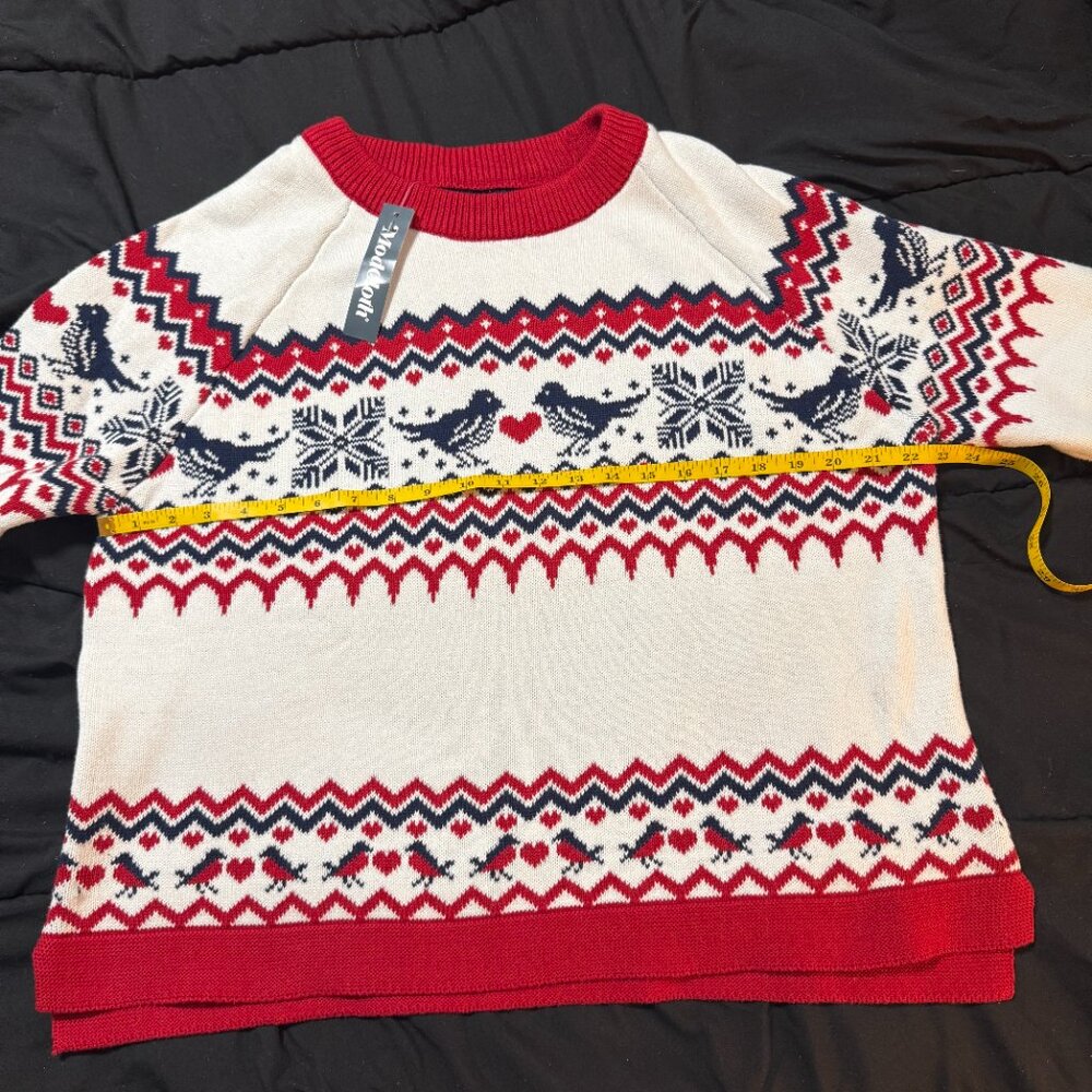 Modcloth Golden Day Raglan 100% Cotton Sweater Buttercream NWT bird fair isle XL - Picture 5 of 11